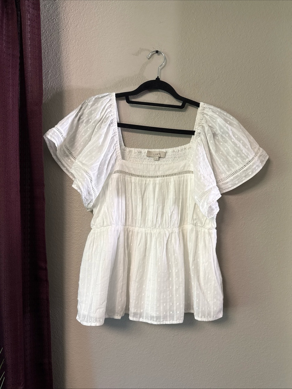 #915 Loft White Swiss Wide Short Sleeve Top Size Small